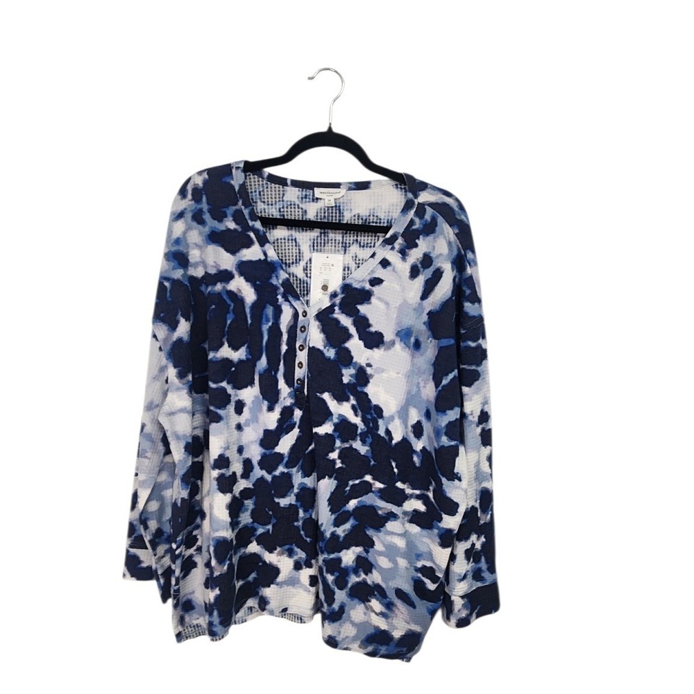 Westbound Henley Top‎ Womens 2X Blue Tie Dye NWT